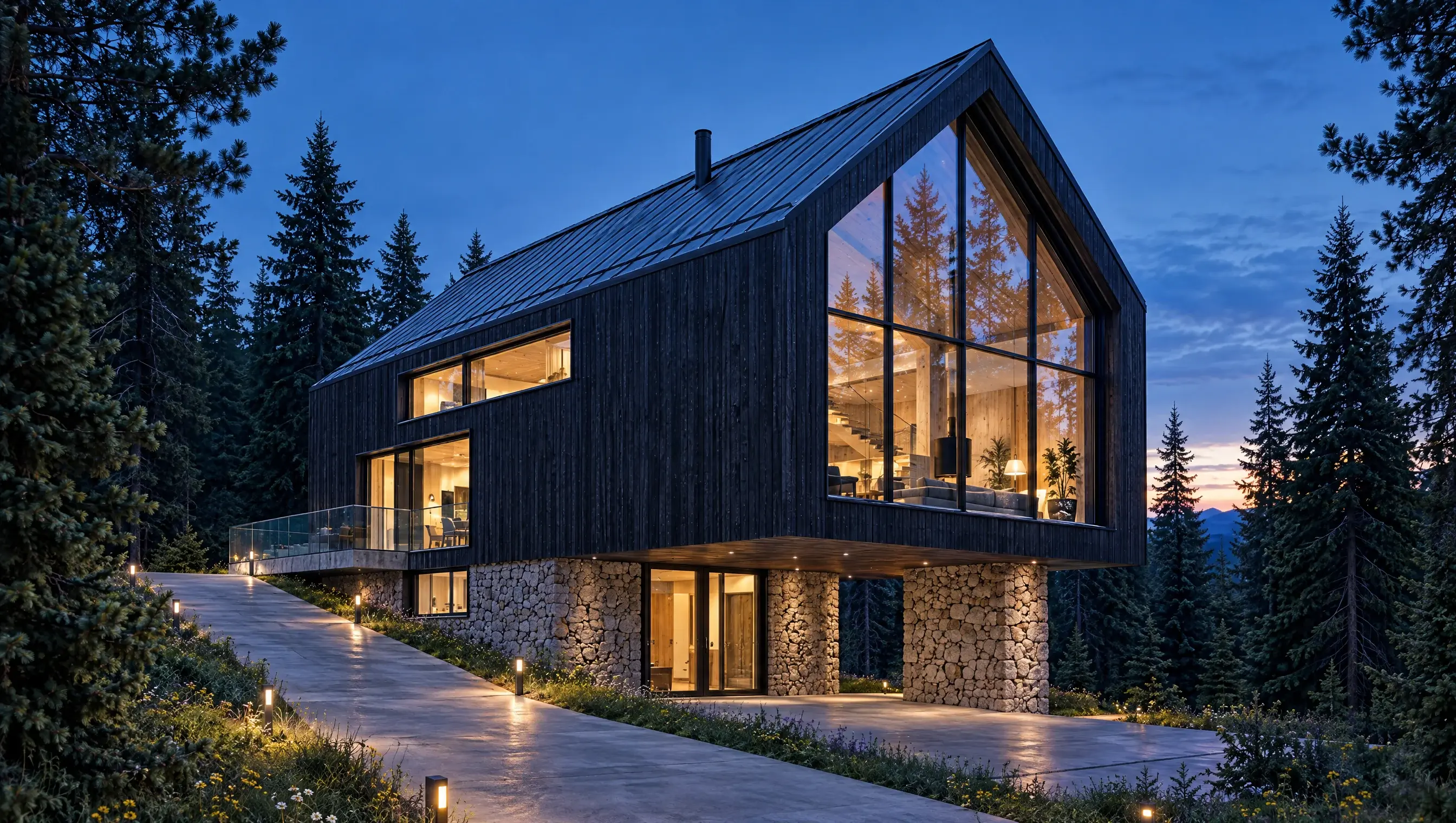 Detail architektúry NOVALY pri súmraku